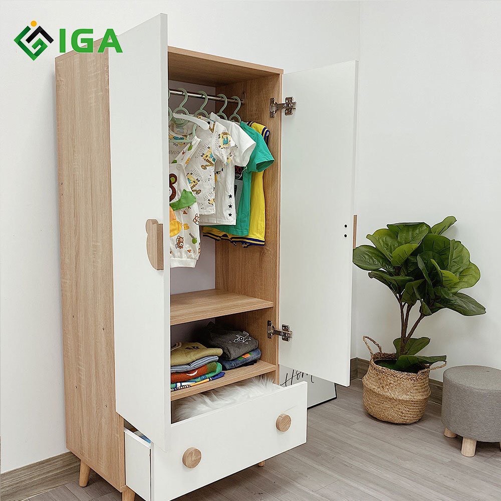 Tủ quần áo trẻ em, tủ gỗ đơn giản hiện đại IGA bear shelf - GP123