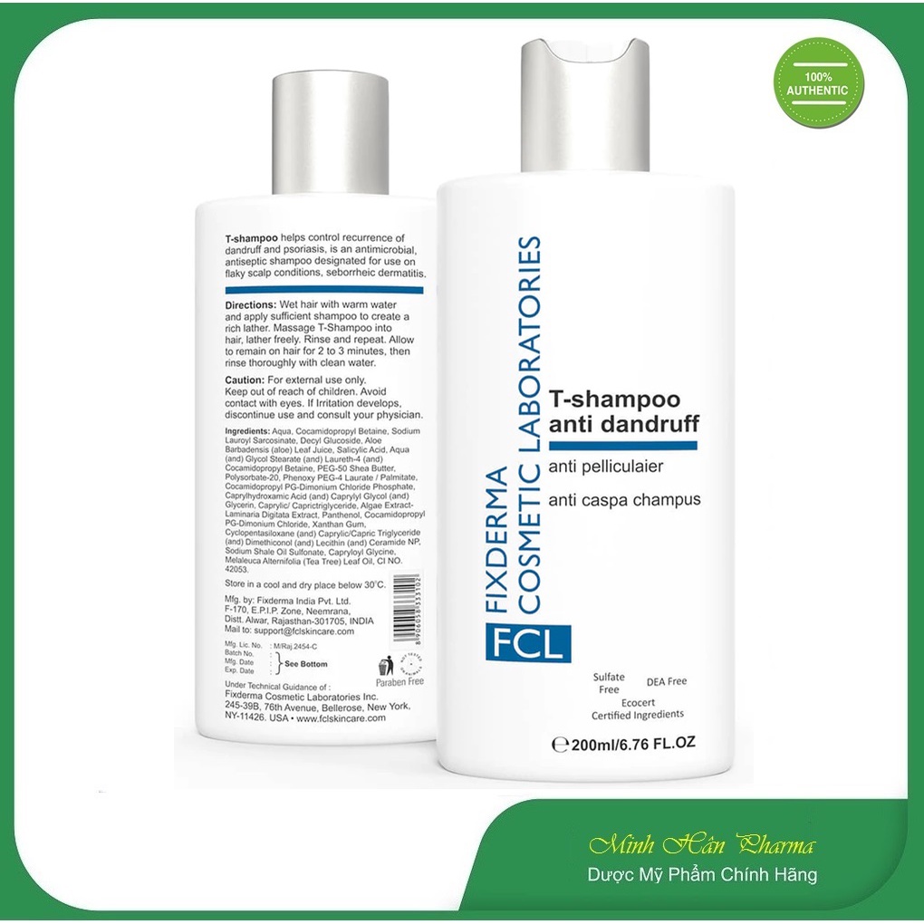 Dầu gội  sạch gàu, hết ngứa và bong tróc da ​Fixderma FCL T-Shampoo – 200ml
