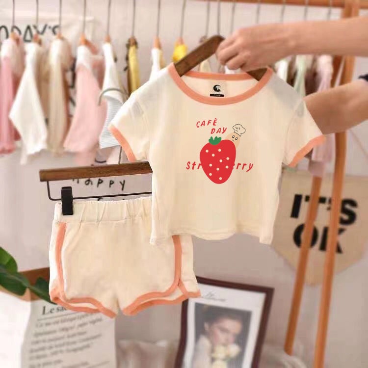 Bộ Áo Thun Ngắn Tay In Hoạt Hình + Quần Short Thể Thao Thời Trang Mùa Hè Hàn Quốc Dành Cho Nữ