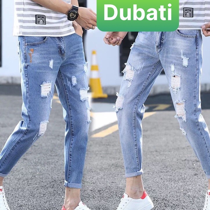 QUẦN JEAN NAM XANH CHẤT BÒ RÁCH GỐI CÁ TÍNH CAO CẤP- DB 1900- DUBATI FASHION