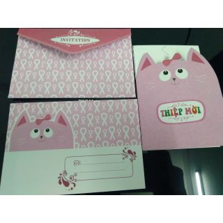 80 thiệp thôi nôi hình chú mèo màu hồng