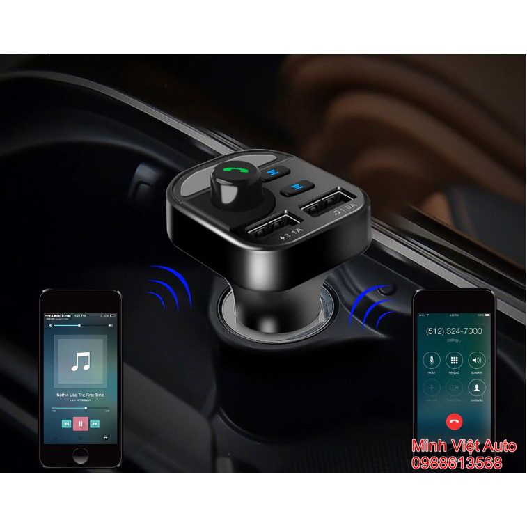 Tẩu nghe nhạc Bluetooth trên ô tô, hỗ trợ đàm thoại rảnh tay- Tẩu sạc điện thoại 5 trong 1 cao cấp