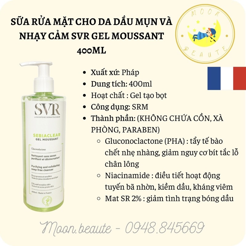 Sữa rửa mặt SVR Sebiaclear Gel Moussant cho da dầu mụn, nhạy cảm 400ml