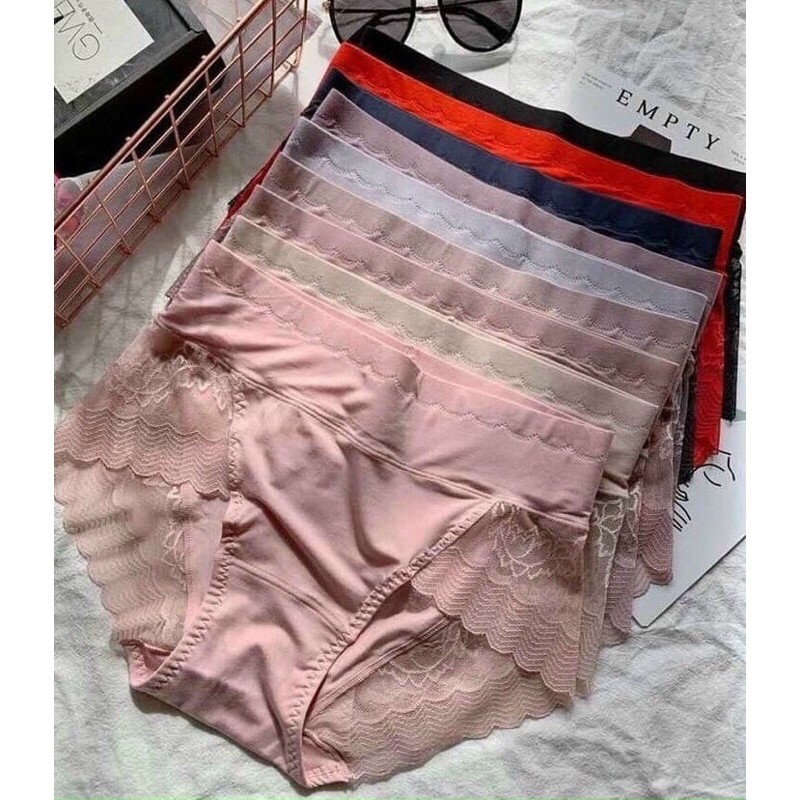 Quần lót cotton pha ren cạp cao gen bụng nhẹ 8889