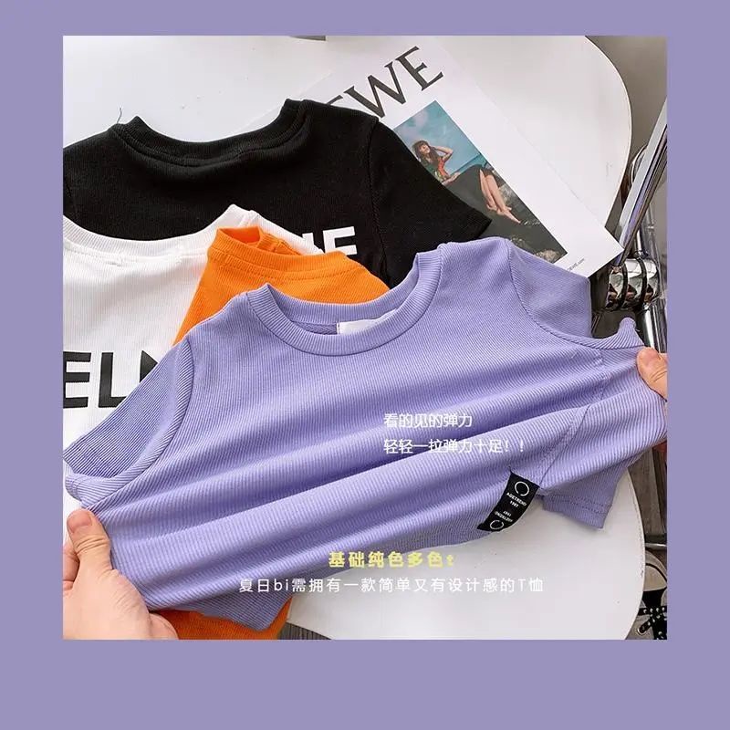 Áo Thun Tay Ngắn Màu Sắc Đơn Giản Phong Cách Hàn Quốc Cho Nữ
