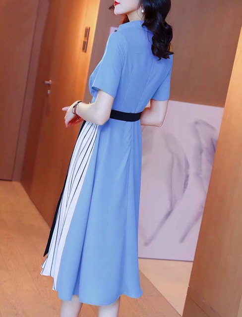 Đầm váy freesize xanh phối sọc