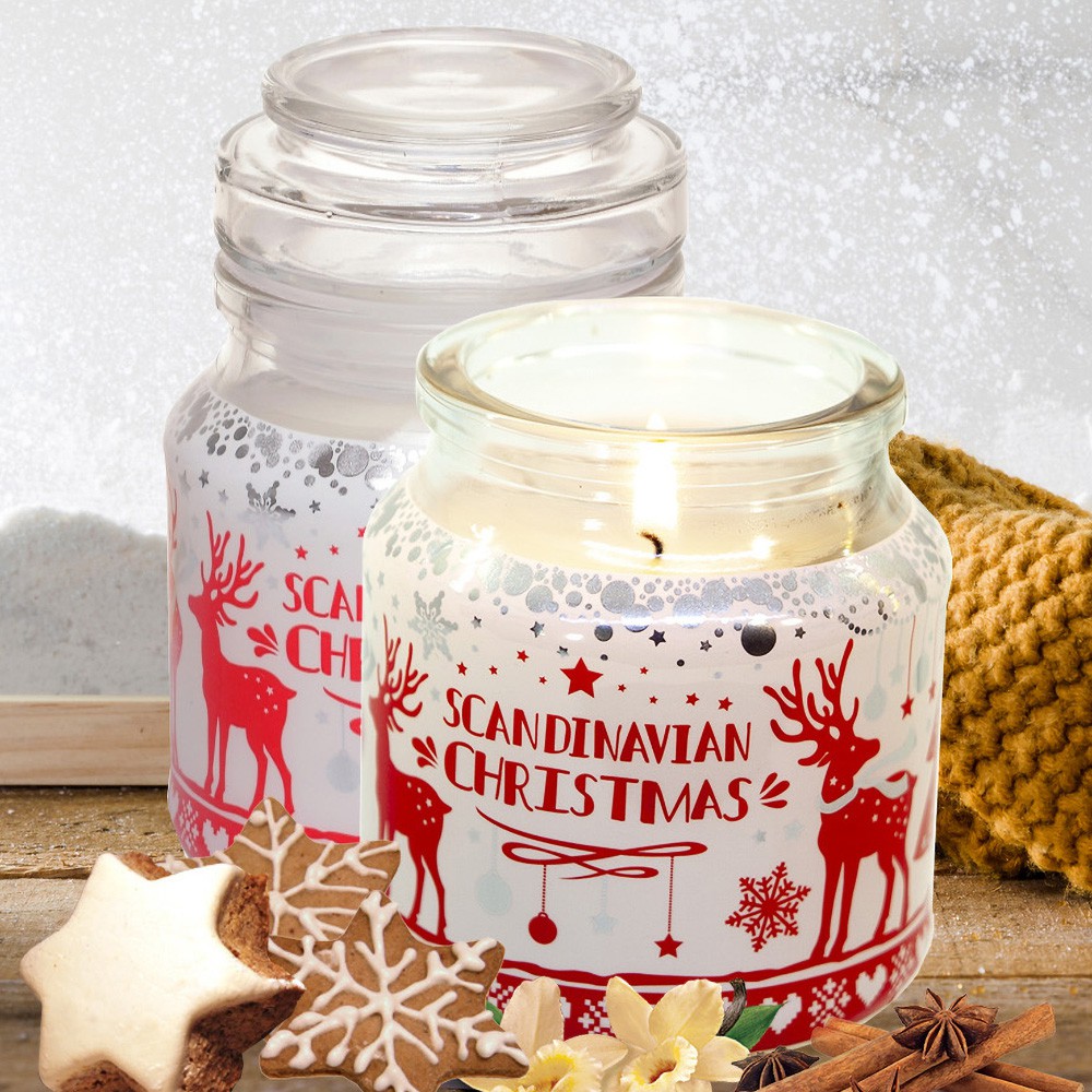 Ly nến thơm khử mùi, trang trí, nến tinh dầu Bartek Scandinavian Christmas 130g GỪNG, TÁO, QUẾ