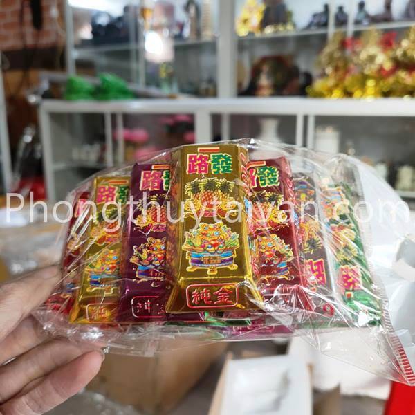 Thỏi vàng Thần Tài giấy ngũ sắc cúng Thần tài