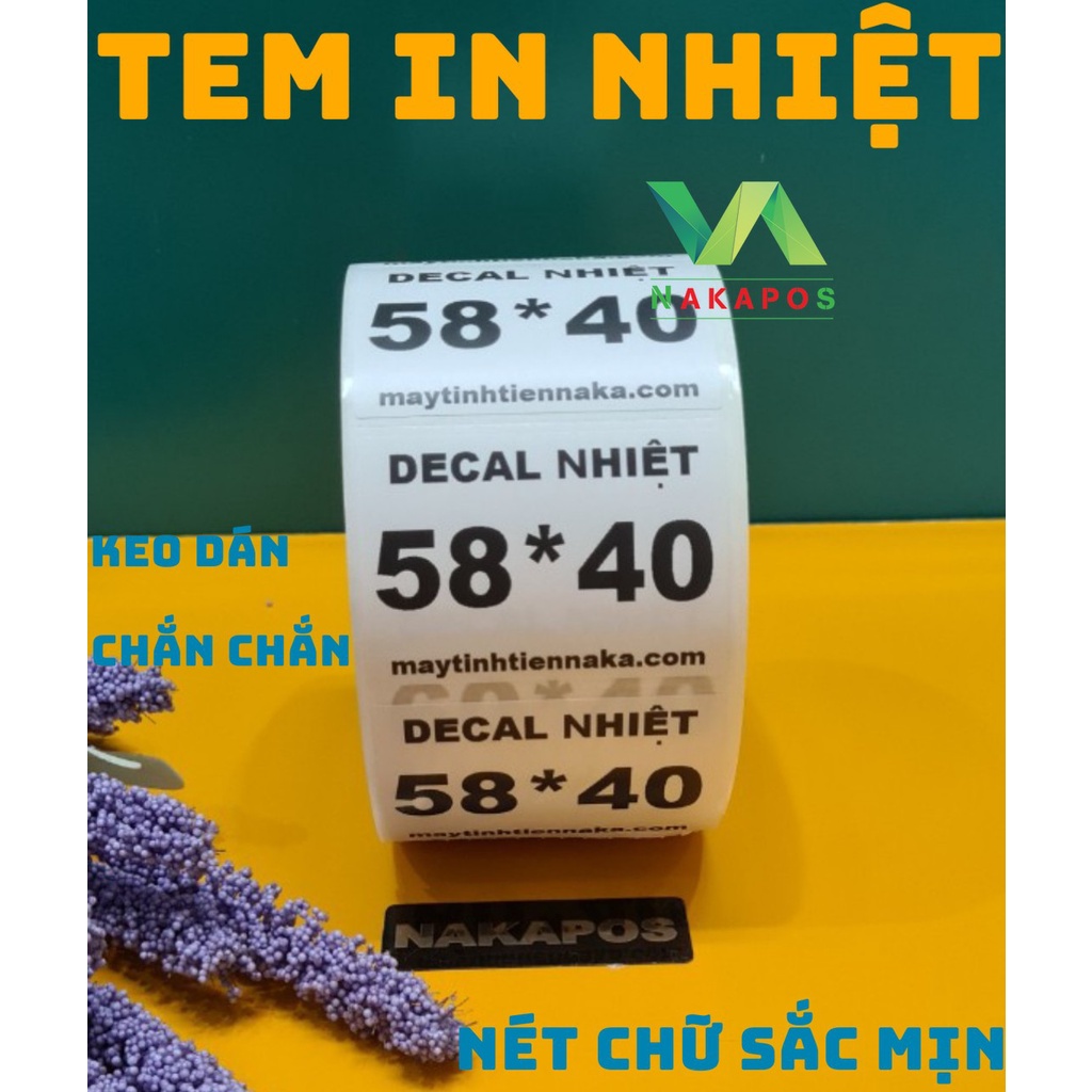 Tem nhiệt in mã vạch, cân điện tử siêu thị, trà sữa, in nhãn 1 tem/hàng khổ 58x40 mm