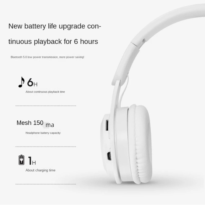 Wireless Bluetooth Headset Over Ear Folding Soft Earmuffs for PC Phone Black