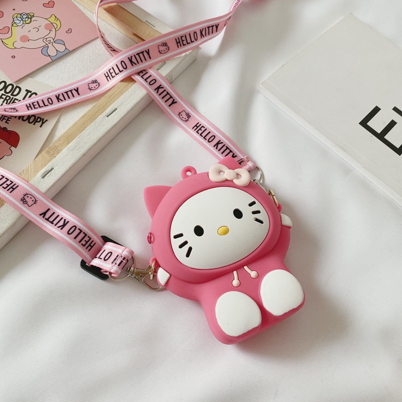 Túi đeo chéo mini bằng silicon họa tiết hoạt hình Doraemon/Hello Kitty xinh xắn 2020 hợp thời trang cho bé gái