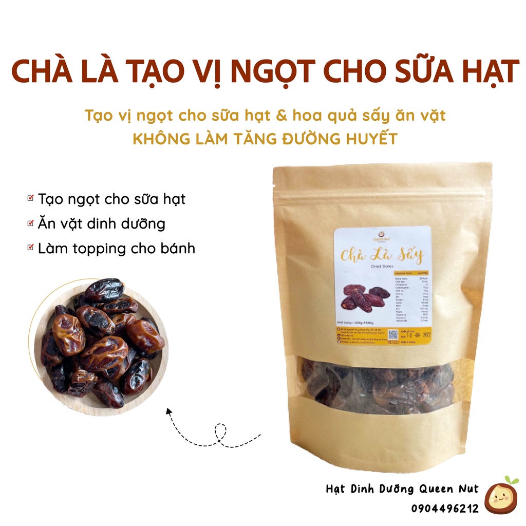 Chà Là Sấy 500G làm sữa hạt - Chà là đen - Tạo vị ngọt cho sữa hạt &amp; ăn vặt dinh dưỡng