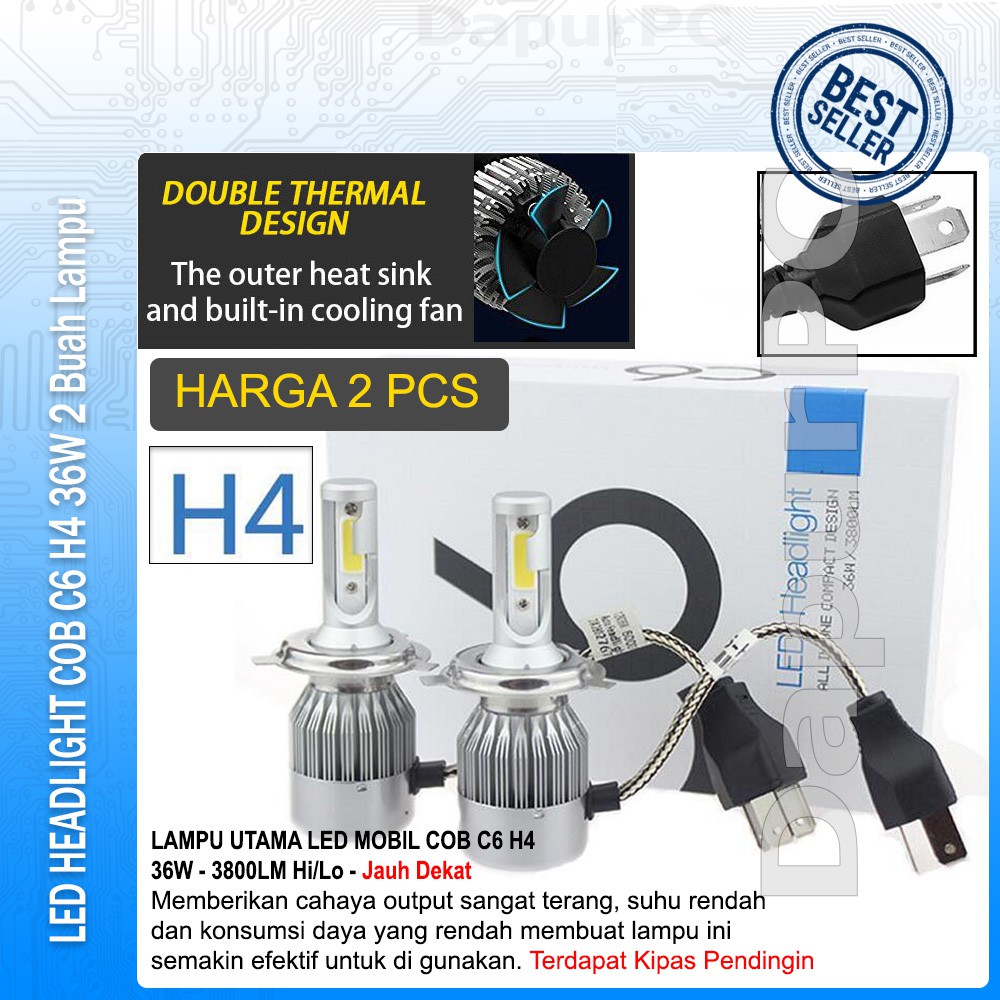 Set 2 Đèn Pha Led Cob C6 H4 36w - 3800lm Chuyên Dụng Cho Xe Hơi