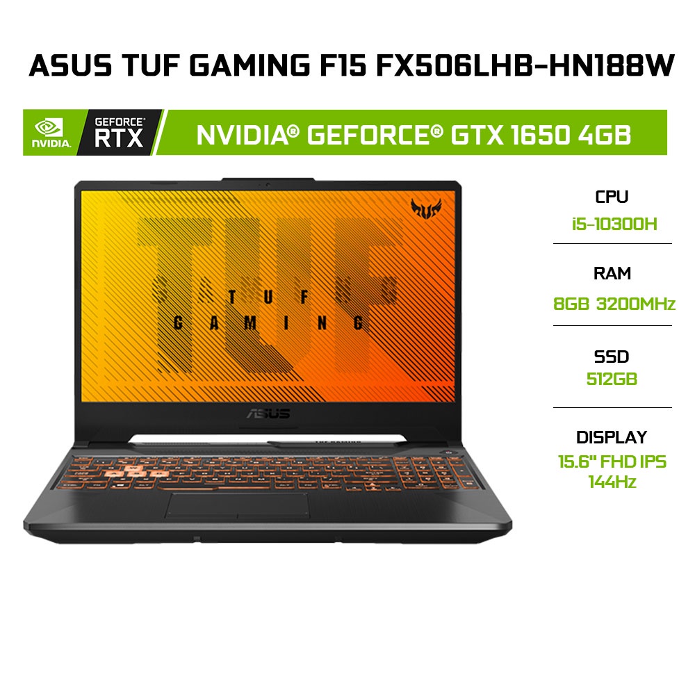 Laptop ASUS TUF Gaming F15 FX506LHB-HN188W i5-10300H | 8GB | 512GB | GeForce® GTX 1650 4GB