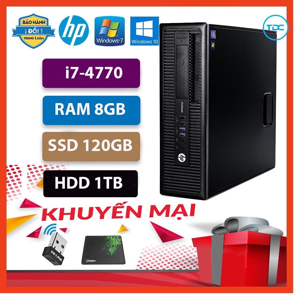 Case máy tính để bàn HP 600G1 CPU core  i7-4770  Ram 8GB SSD 120GB+HDD 1TB  Tặng USB thu Wifi+Bàn di chuột