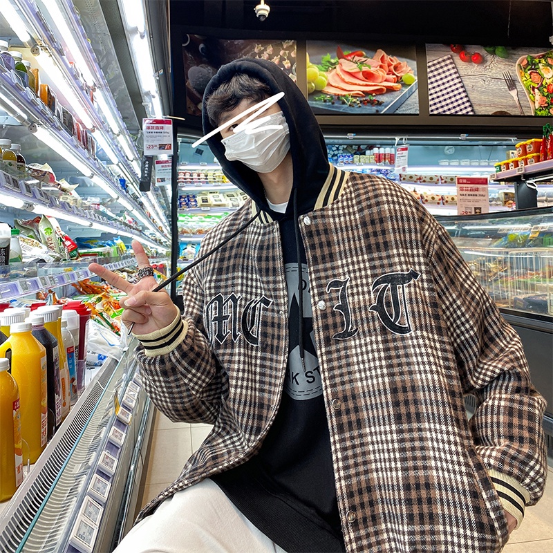 Áo khoác bóng chày họa tiết ca rô phong cách năng động trẻ trung dành cho cả nam và nữ