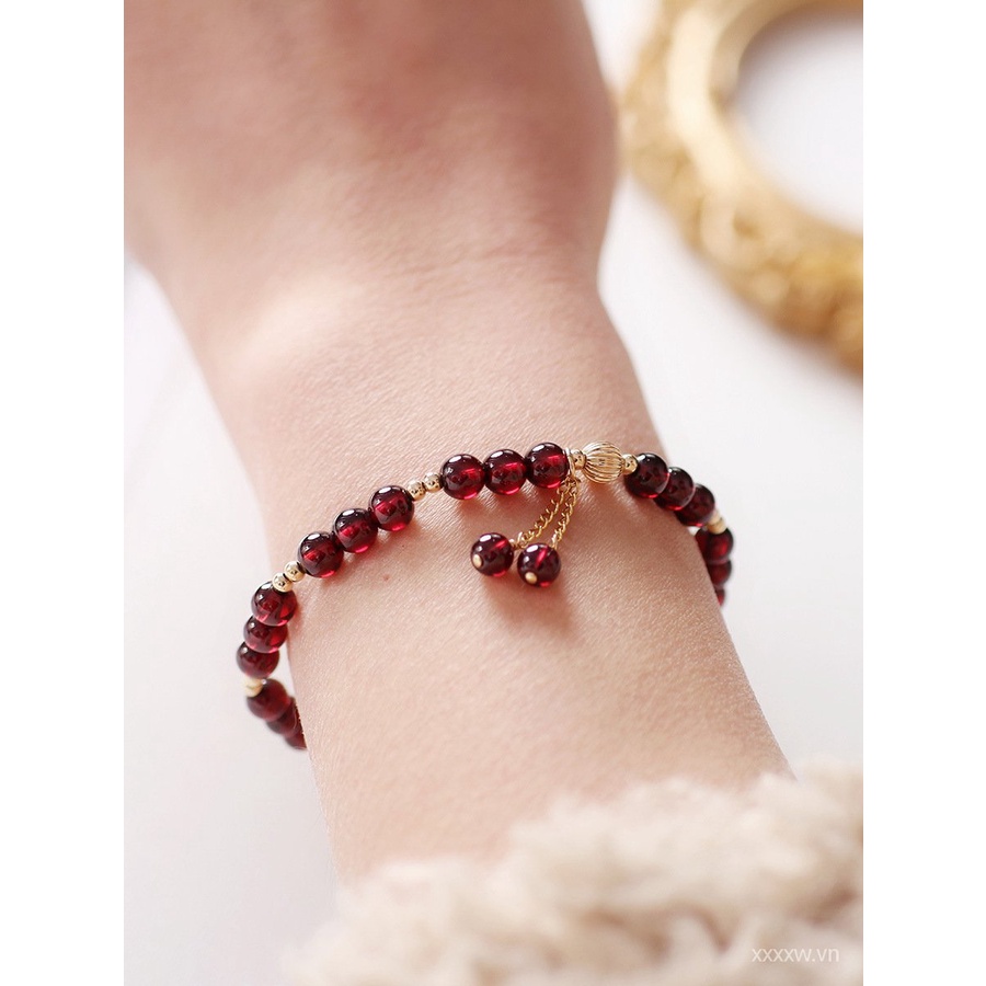 Vòng Tay Đính Đá Pha Lê Garnet Tự Nhiên Thiết Kế Đơn Giản Tinh Tế Cho Nữ