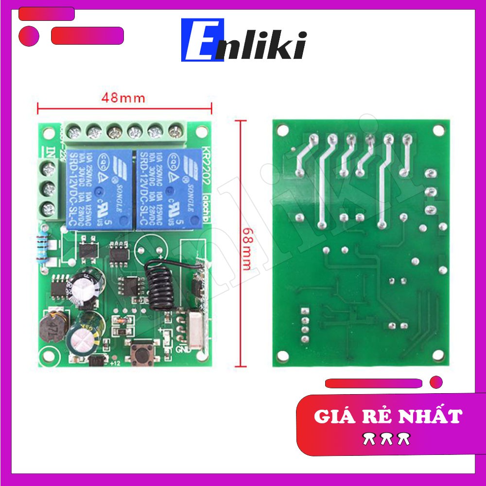 [Mã ELFLASH5 giảm 20K đơn 50K] Bộ điều khiển từ xa RF 2 kênh 220VAC 10A gồm tay phát và mạch thu