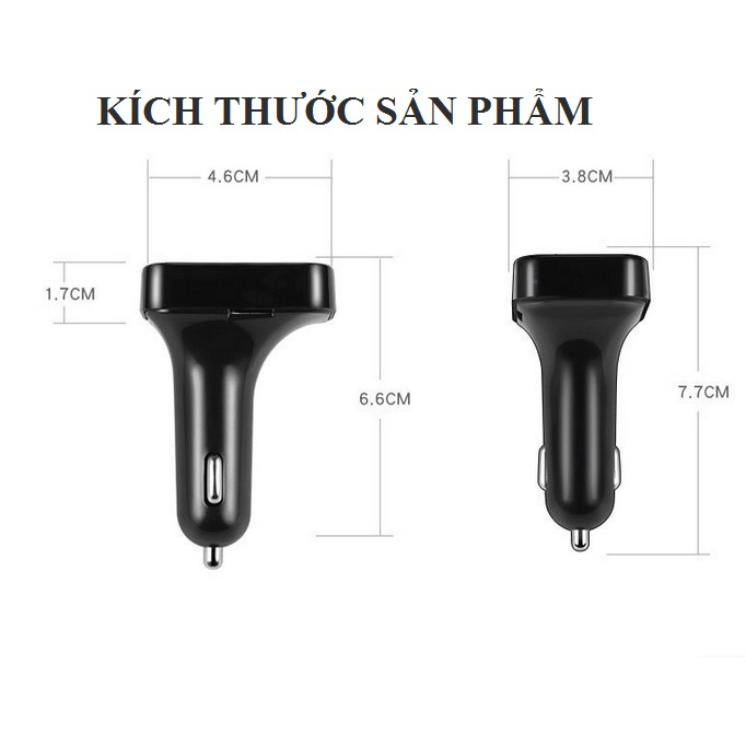 Tẩu Sạc USB Bluetooth Kép Rảnh Tay Kiêm Máy Nghe Nhạc MP3 Bluetooth Phát FM Cho Xe ô tô