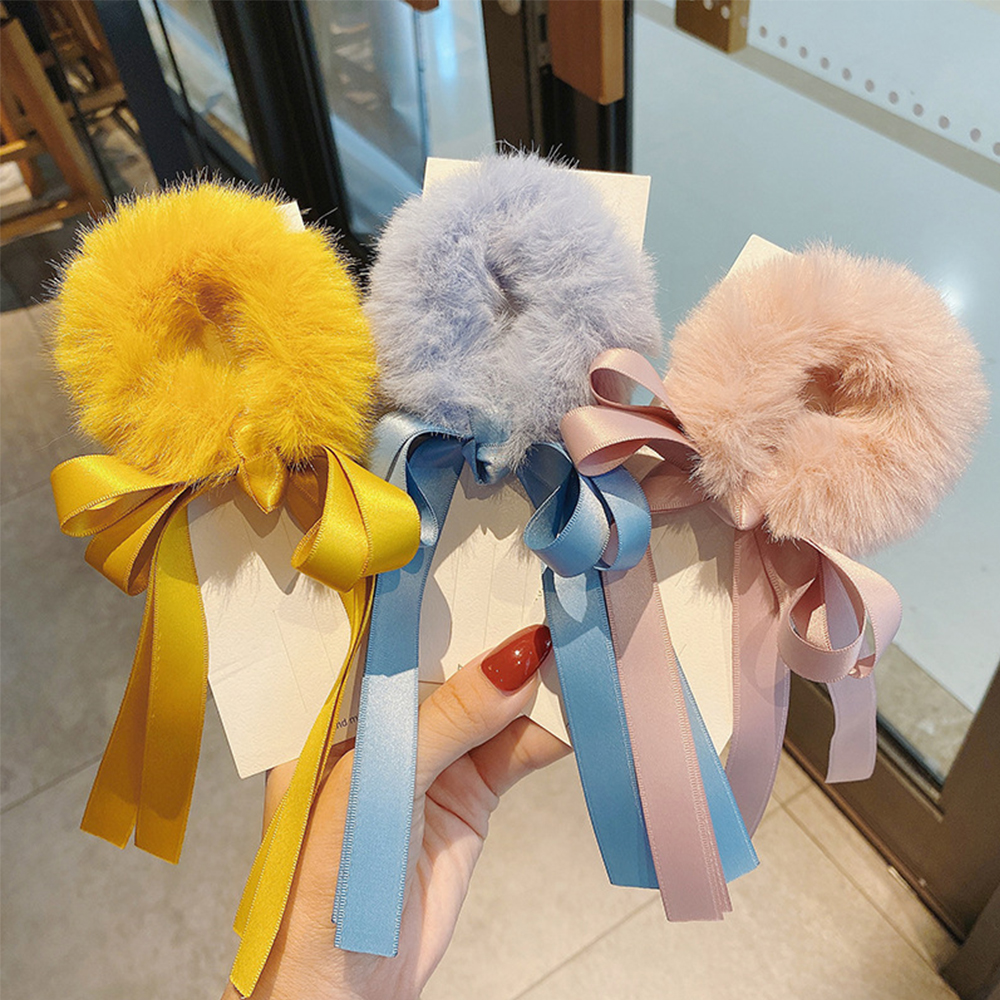 Dây Buộc Tóc Co Giãn Phối Lông Thời Trang Cho Nữ