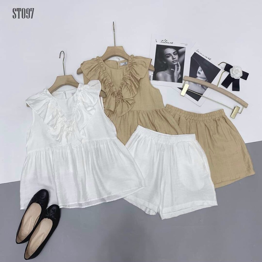 Set áo form xòe phối bèo và quần ngắn Rose Fashion