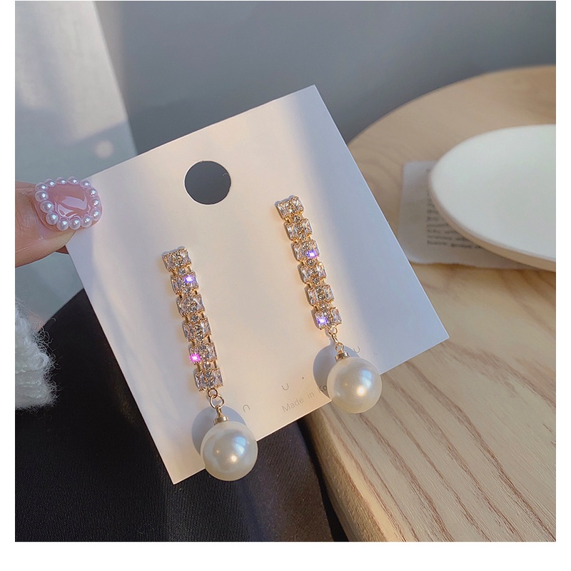 Bông Tai Bạc 925 Dáng Dài Đính Kim Cương Ngọc Trai Phối Tua Rua Thời Trang