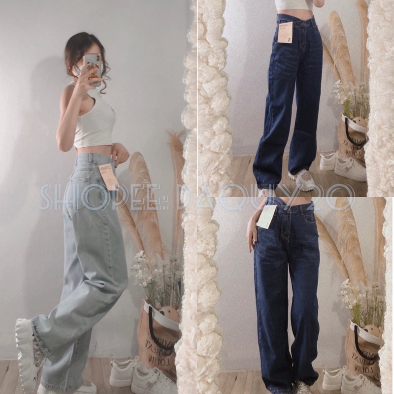 [JEANS]quần bò xuông  cullot cạp cách điệu ⚡️FREESHIP EXTRA⚡️quần jean cạp khuy lệch trẻ trung năng động
