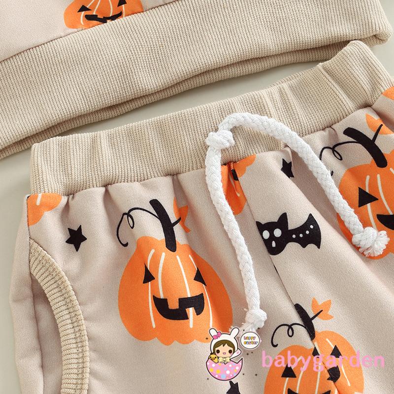 Set Đồ Halloween 2 Món Gồm Áo Thun Tay Dài In Họa Tiết Bí Ngô + Quần Cho Bé 0-3 Tuổi