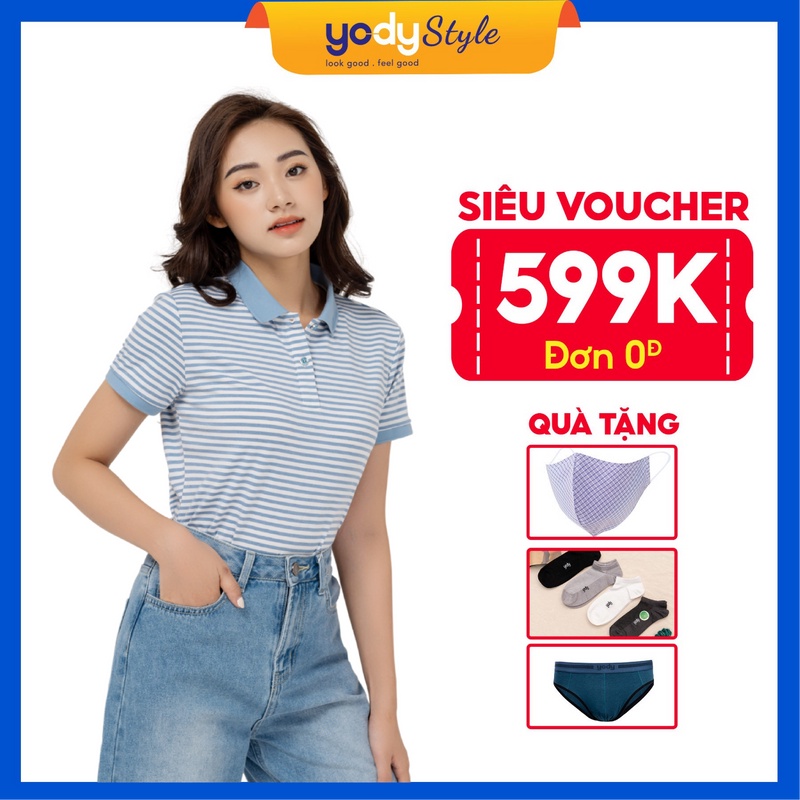 Áo phông polo YODY kẻ nữ Melange trẻ trung và vô cùng năng động - APN4172