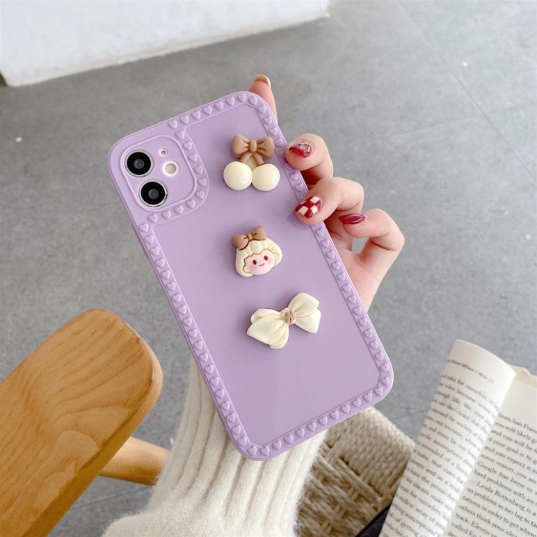 Ốp lưng iphone cạnh tim gắn charm gấu 6/6plus/6s/6splus/7/7plus/8/8plus/x/xr/xs/11/12/13/pro/max/plus/promax