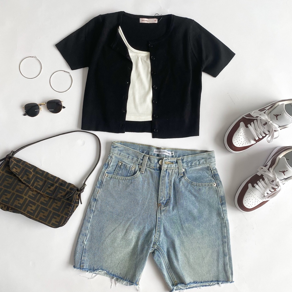 Quần jeans lửng ngố biker short jeans gấu cắt Mia Ritta J469 ảnh thật