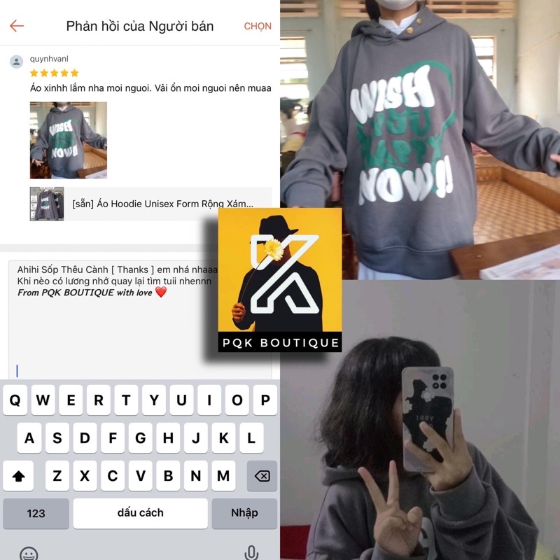 Áo Hoodie Unisex Form Rộng Xám WISH 9 PQK