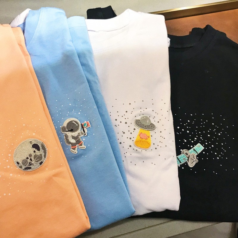 SUXI Áo Thun Ngắn Tay Thêu Hoa Xinh Xắn