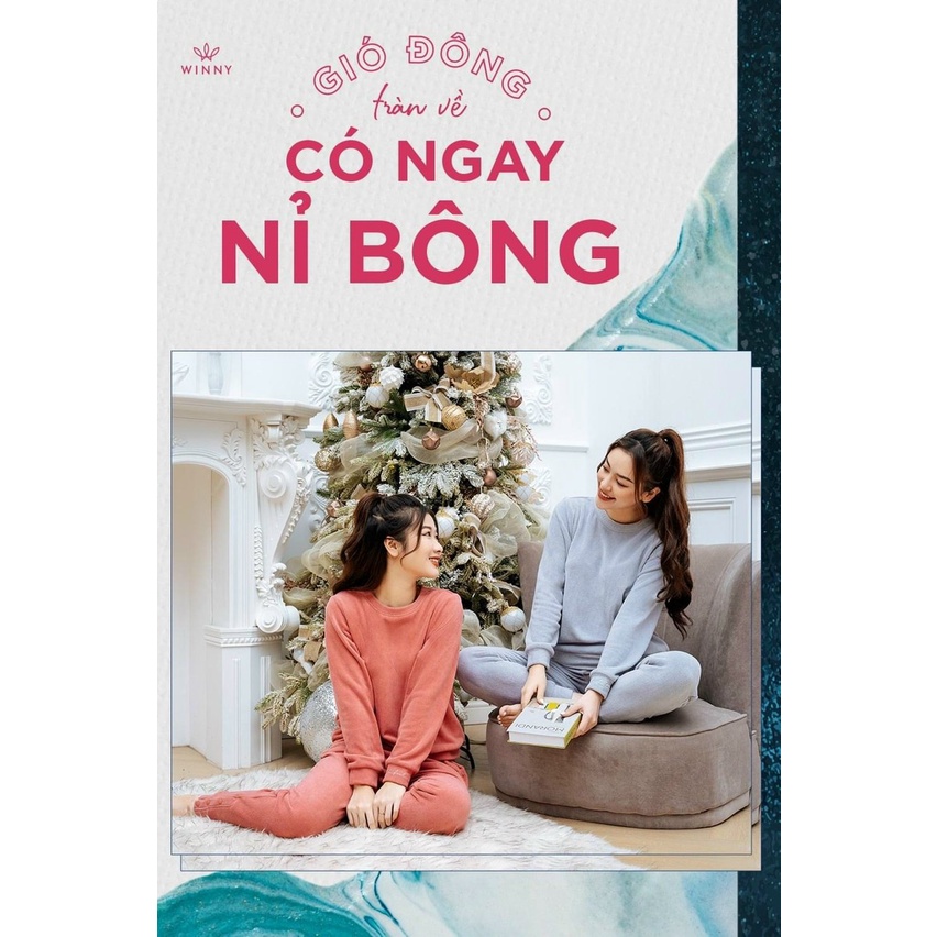 Bộ đồ mặc nhà WINNY cao cấp, Set đồ lông dáng dài thu đông, dày dặn ấm áp, áo thêu tay, quần thiết kế độc lạ