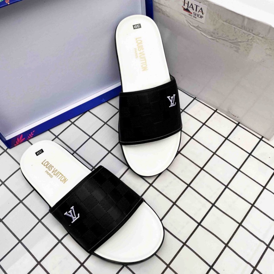 FREE SHIP   Dép nam quai ngang thêu logo LV đế cao su CỰC HOT 2021, Dép nam đẹp mang êm chân