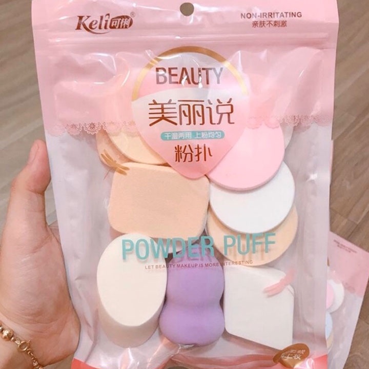 Full Túi 13 Bông Mút Trang Điểm Kem Nền Phấn Phủ KELI Puff Sena Beauty