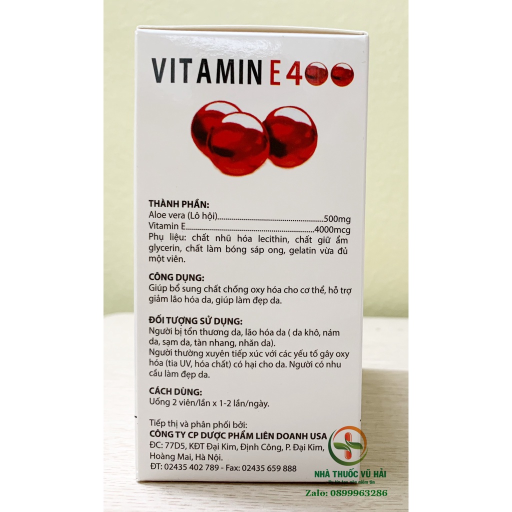 Viên Uống đẹp da Vitamin E Đỏ 4000mcg, Aloe vera 500mg chống lão hóa - Hộp 100 viên chống lão hóa da | Thế Giới Skin Care