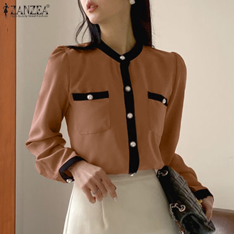 Áo nữ Zanzea tay dài cổ tròn thiết kế thanh lịch thời trang