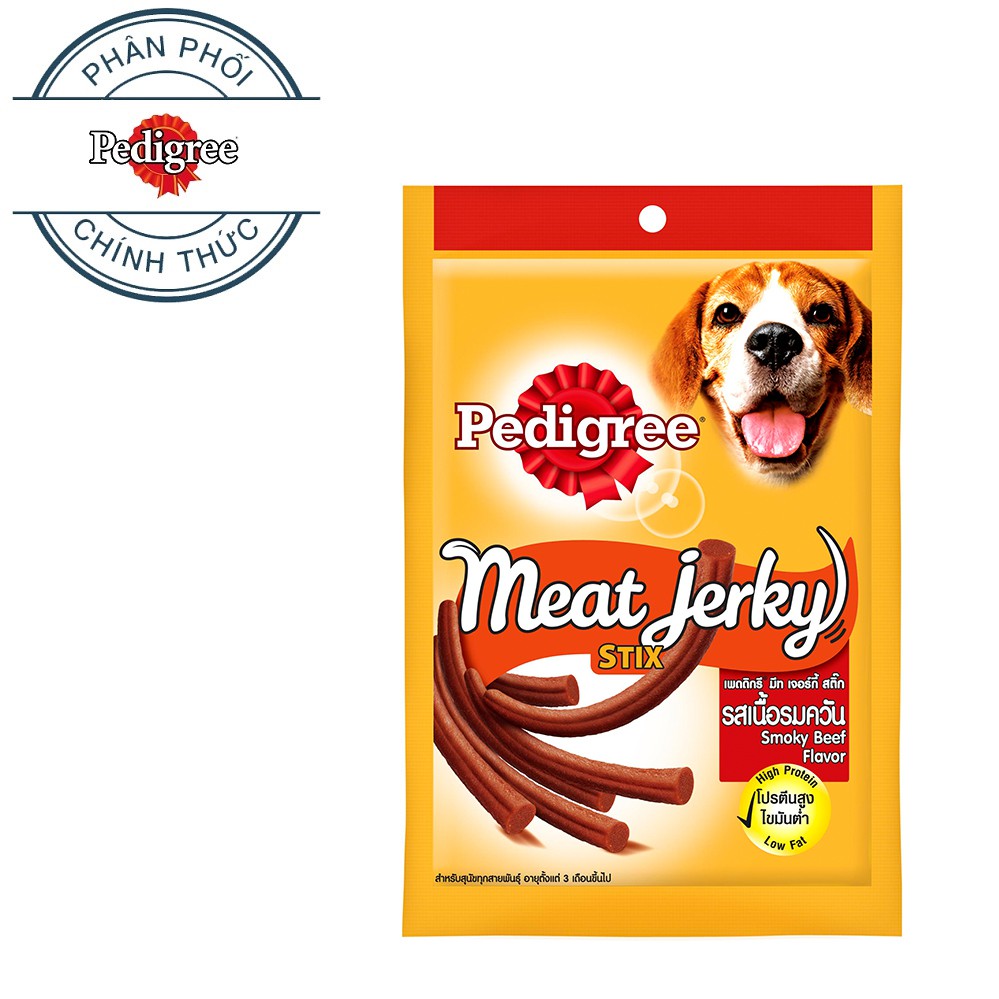 Thức ăn vặt cho chó Pedigree Meat Jerky vị bò xông khói dạng que 60g