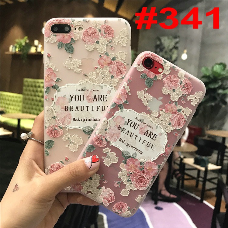 GNC|iPhone XR XS Max Casing iPhone 12 Mini 11 Pro Max6 6s 7 8 Plus SE 2020 3D Floral Relief Cover Soft TPU Case Slim Silicone Shell