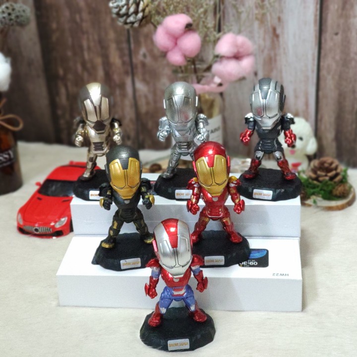 [TRỌN BỘ 6 MÔ HÌNH] Bộ sưu tập mô hình mini để bàn 6 nhân vật Iron Man siêu đáng yêu