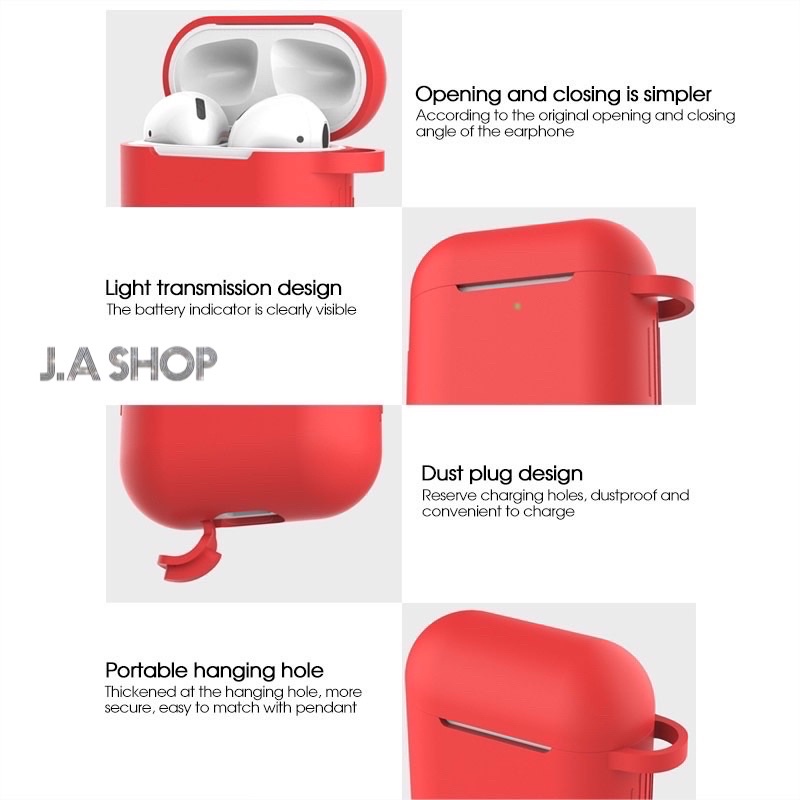 Ốp Bảo Vệ Tai Nghe AirPods 1, 2 Silicon Dẻo Cao Cấp, Cáe / Vỏ Bảo Vệ AirPods Trơn nhiều Màu Tặng Kèm Móc Khóa (J.A SHOP)