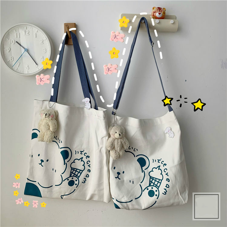 Túi Vải Canvas Đeo Chéo Đa Năng Sức Chứa Lớn Thời Trang Hàn Quốc Cho Nữ