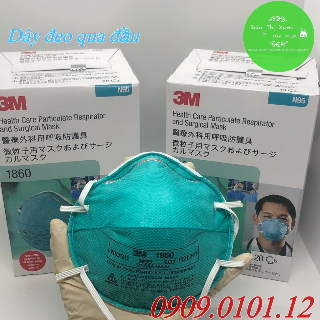 Khẩu trang 3m 1860 chính hãng hộp 20 cái, N95 mask cao cấp đạt tiêu chuẩn NIOSH (Mỹ)