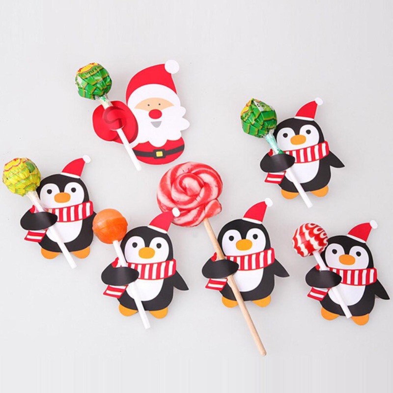 GIẤY THIỆP TRANG TRÍ KẸO MÚT HOẠT HÌNH MÙA NOEL-GIÁNG SINH (HÌNH ÔNG GIÀ NOEL-SANT-NGƯỜI TUYẾT-SNOWMAN-CHIM CÁNH CỤT)