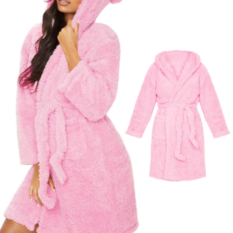 Xixi Áo Choàng Tắm Dáng Dài Có Mũ Trùm Đầu Hình Tai Gấu Hoạt Hình Đáng Yêu Cho Nữ