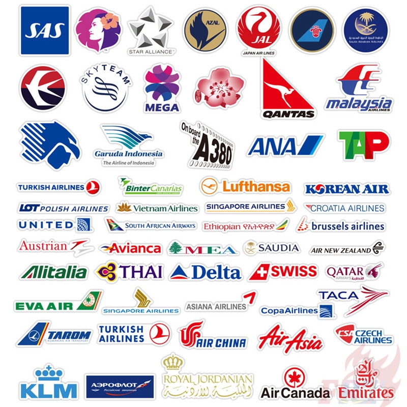 Bộ 55 Miếng Dán Logo Airlines Nhiều Màu Sắc Chống Thấm Nước 01 - Airline