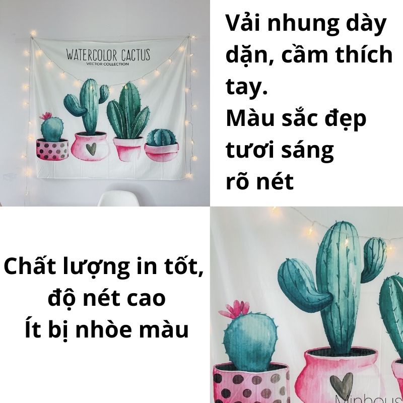 Tranh vải treo tường decor vintage, thảm treo tường trang trí phòng ngủ 1.3x1.5M