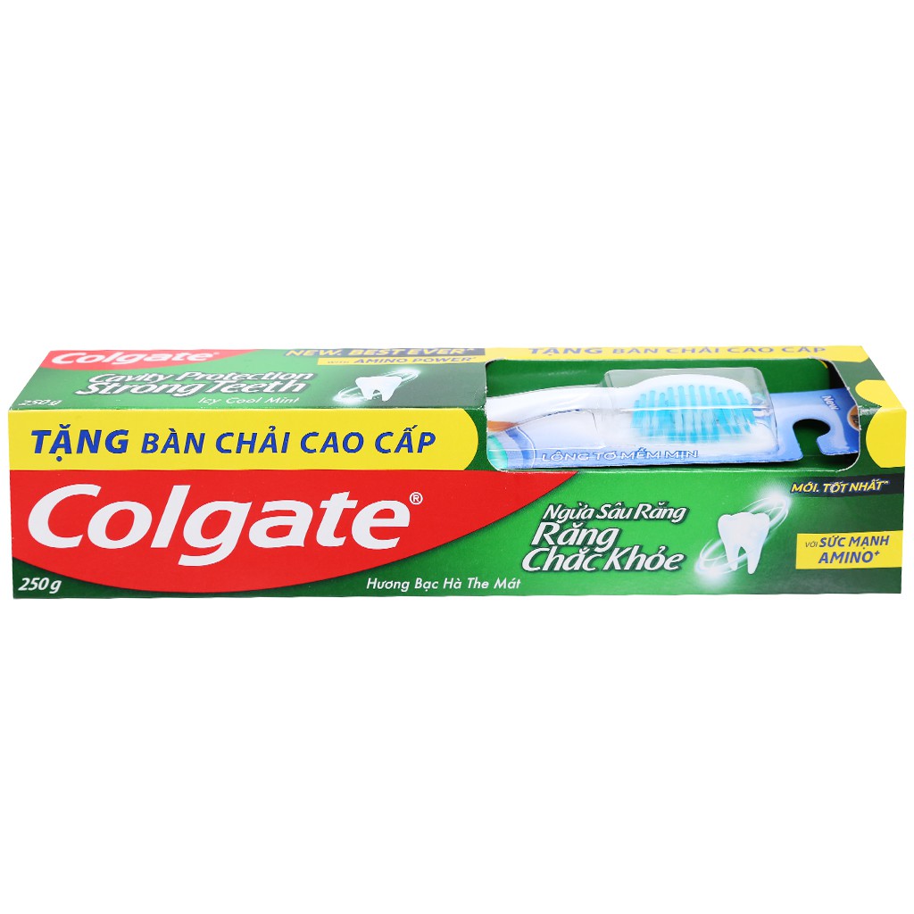 Kem Đánh Răng Colgate Hương Bạc Hà Ngừa Sâu Răng Chắc Khoẻ 225g Tặng Bàn Chải Đánh Răng Lông Tơ Mềm Mịn