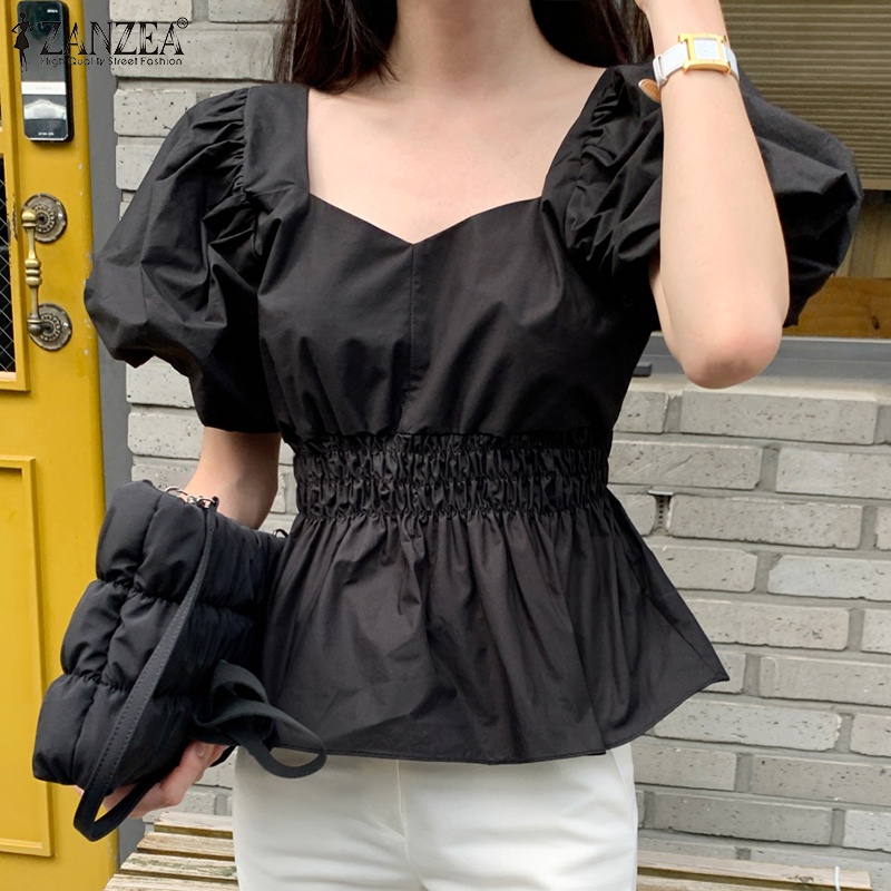 Zanzea Áo Kiểu Tay Phồng Xếp Ly Thời Trang Hàn Quốc Dành Cho Nữ